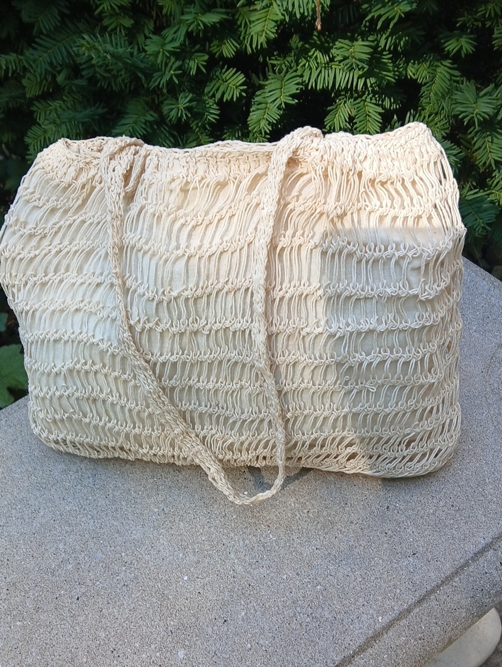 cream boho crochet tote bag